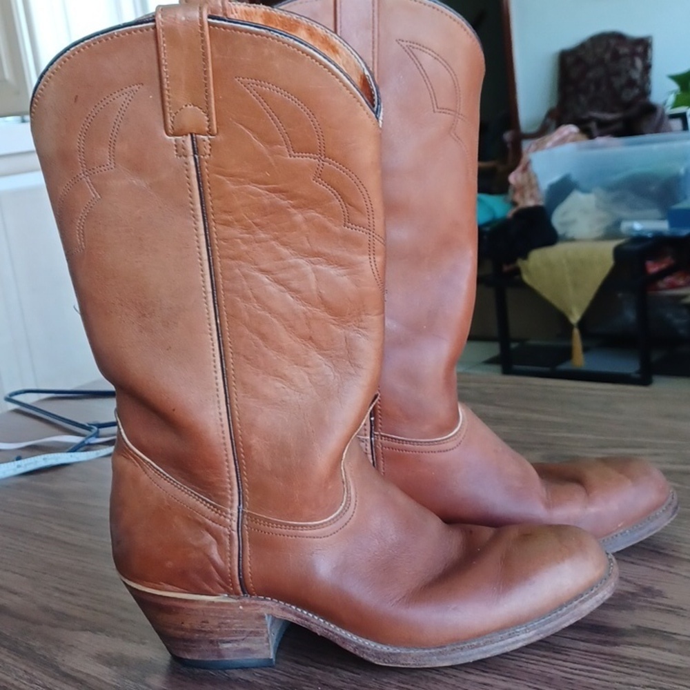 Double H brown leather w embroidery cowboy boots-sz 10 1/2 D